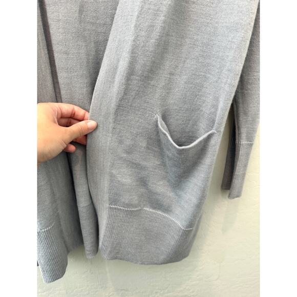 NORDSTROM | Gray Merino Wool Blend Cardigan Sweater Open Front Pockets | Medium - Picture 4 of 7
